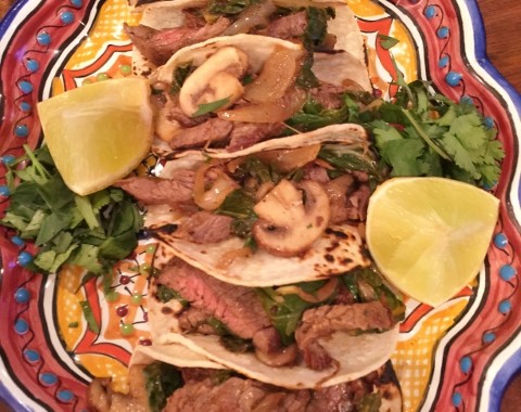 Carne Asada, Mushroom & Swiss Chard Tacos – Recipe!