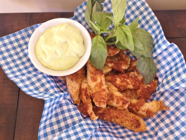 Parmesan Almond Chicken Fingers with Basil Lime Dipping Sauce 091 (640x480)
