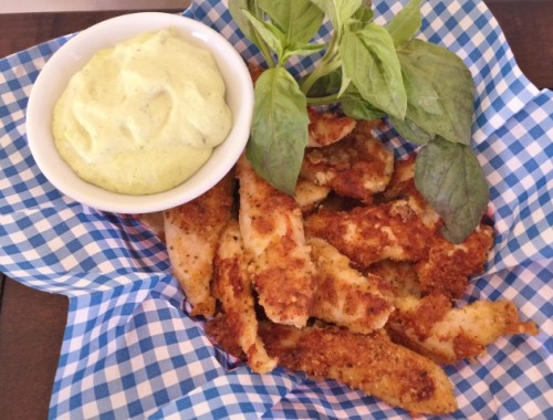 Parmesan Chicken Fingers with Basil Lime Dipping Sauce – Recipe!