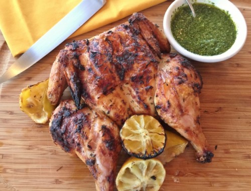 Grilled Lemon Spatchcock Chicken with Basil Arugula Oil – Recipe!
