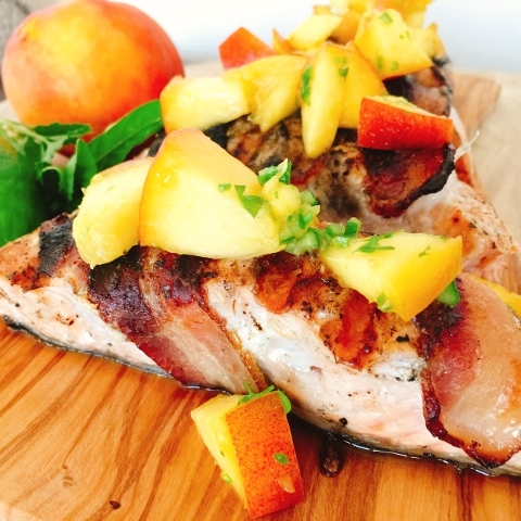 Grilled Bacon Wrapped Salmon with Summer Peach Salsa – Recipe! Image 1