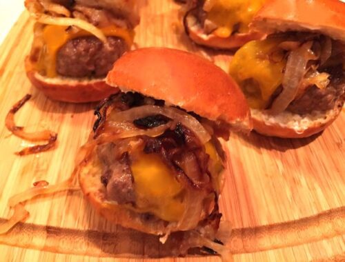 Beef and Cheddar Sliders with Caramelized Onions – Recipe!