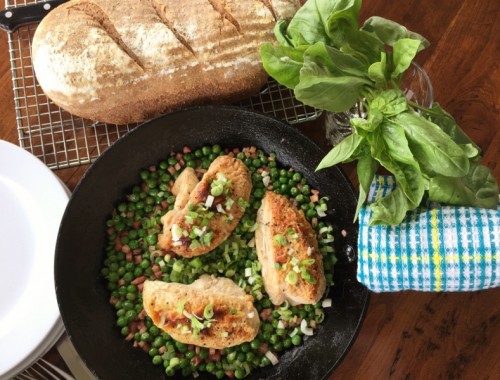 Skillet Chicken with Peas & Pancetta – Recipe!