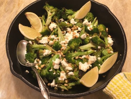Charred Broccoli with Goat Cheese & Pine Nuts