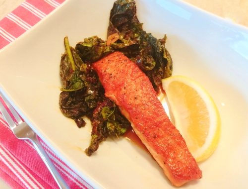 Wok Caramel Salmon with Wilted Greens – Recipe!