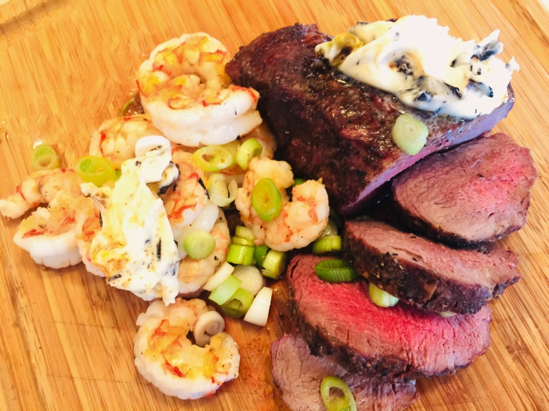 Grilled Fillet Mignon & Shrimp with Charred Scallion Butter – Recipe! Image 2
