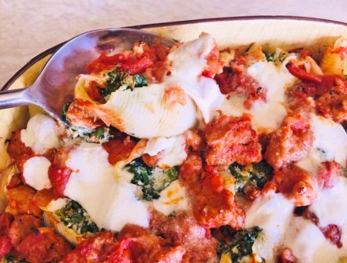 Spinach & Ricotta Stuffed Shells with Chicken Sausage Marinara – Recipe!