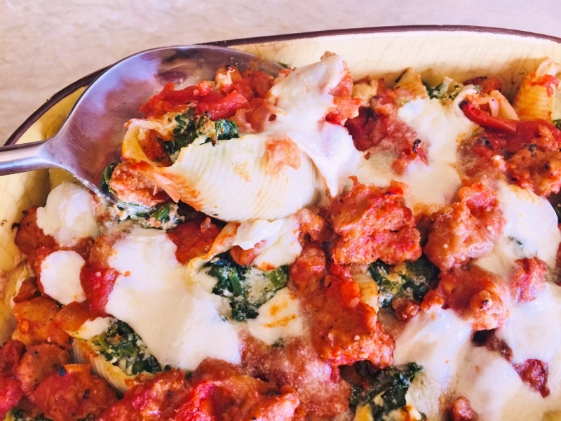Spinach & Ricotta Stuffed Shells with Chicken Sausage Marinara – Recipe! Image 1