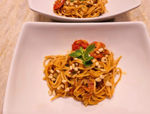 Sundried Tomato Pesto Penne with Shrimp and Sausage – Recipe! Image 7