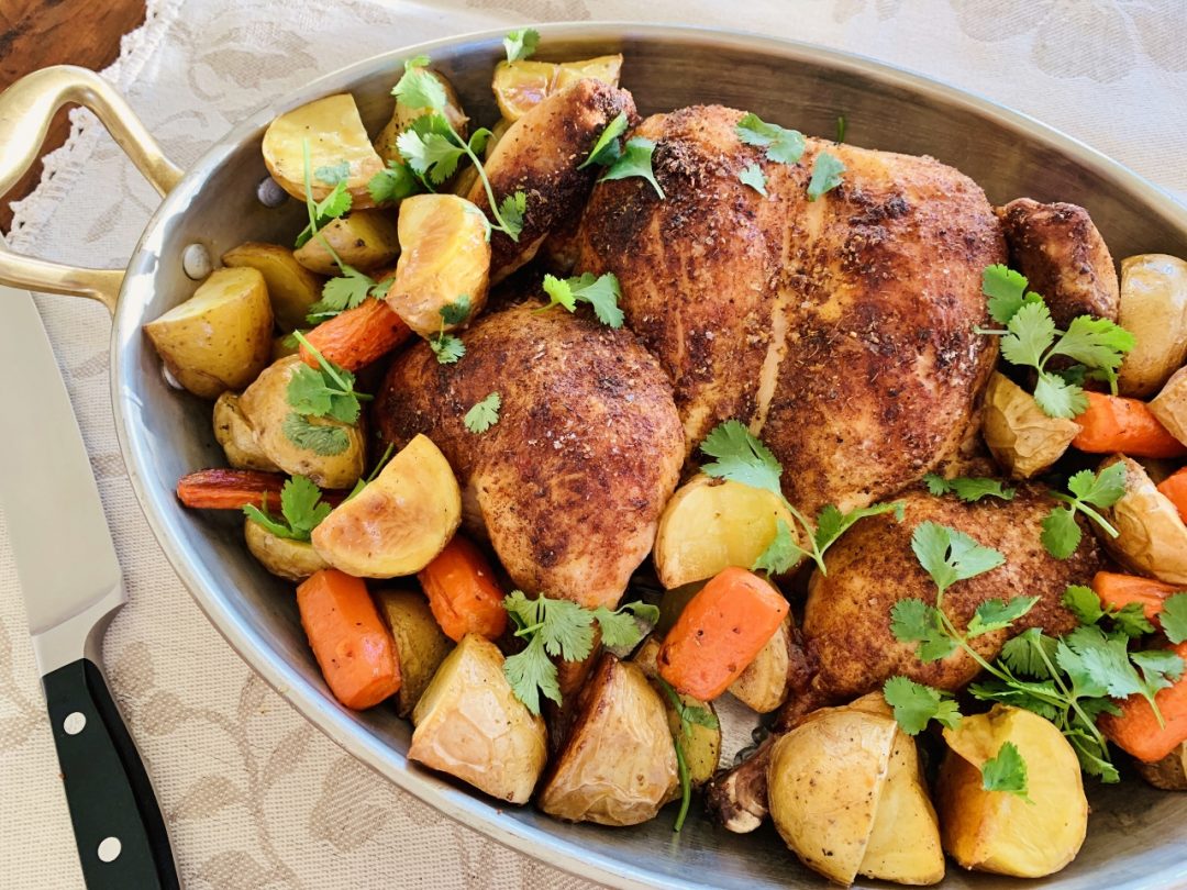 Moroccan Spatchcock Chicken with Crispy Potatoes & Carrots – Recipe! Image 1