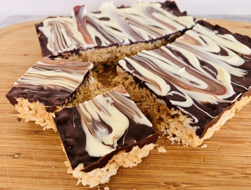 Peanut Butter Rice Krispies Treats with Double Chocolate Glaze – Recipe!