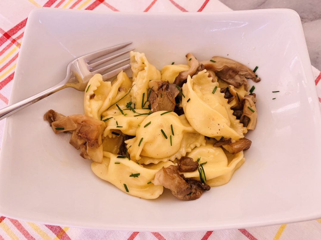 Sweet Corn Agnolotti with Brown Butter Mushroom Sauce Recipe & Video