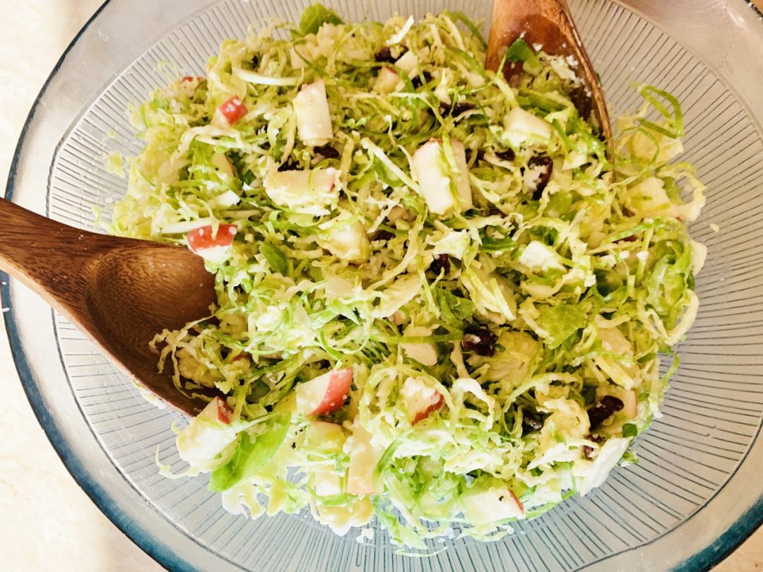 Shaved Brussels Sprout Salad with Apples, Dried Cranberries and Pecorino – Recipe! Image 1