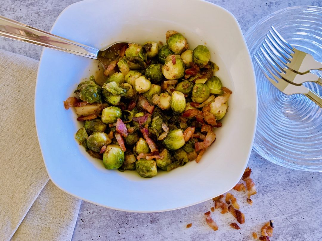 Maple-Mustard Glazed Brussels Sprouts with Bacon – Recipe! Image 1