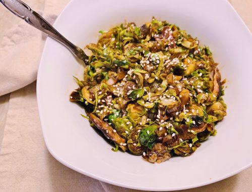 Shaved Brussels Sprouts & Shiitakes with Asian Flavors – Recipe!