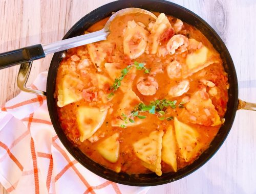 Cheese Ravioli with Shrimp in Pink Sauce – Recipe!