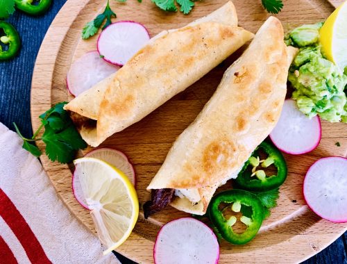 Shredded Beef & Mashed Potato Taquitos with Chunky Guacamole – Recipe!