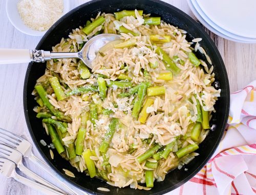 Creamy Whole-Grain Orzo with Asparagus – Recipe!