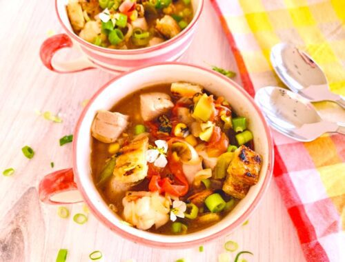 Chunky Summer Vegetable and Seafood Chowder with Sourdough Croutons – Recipe!