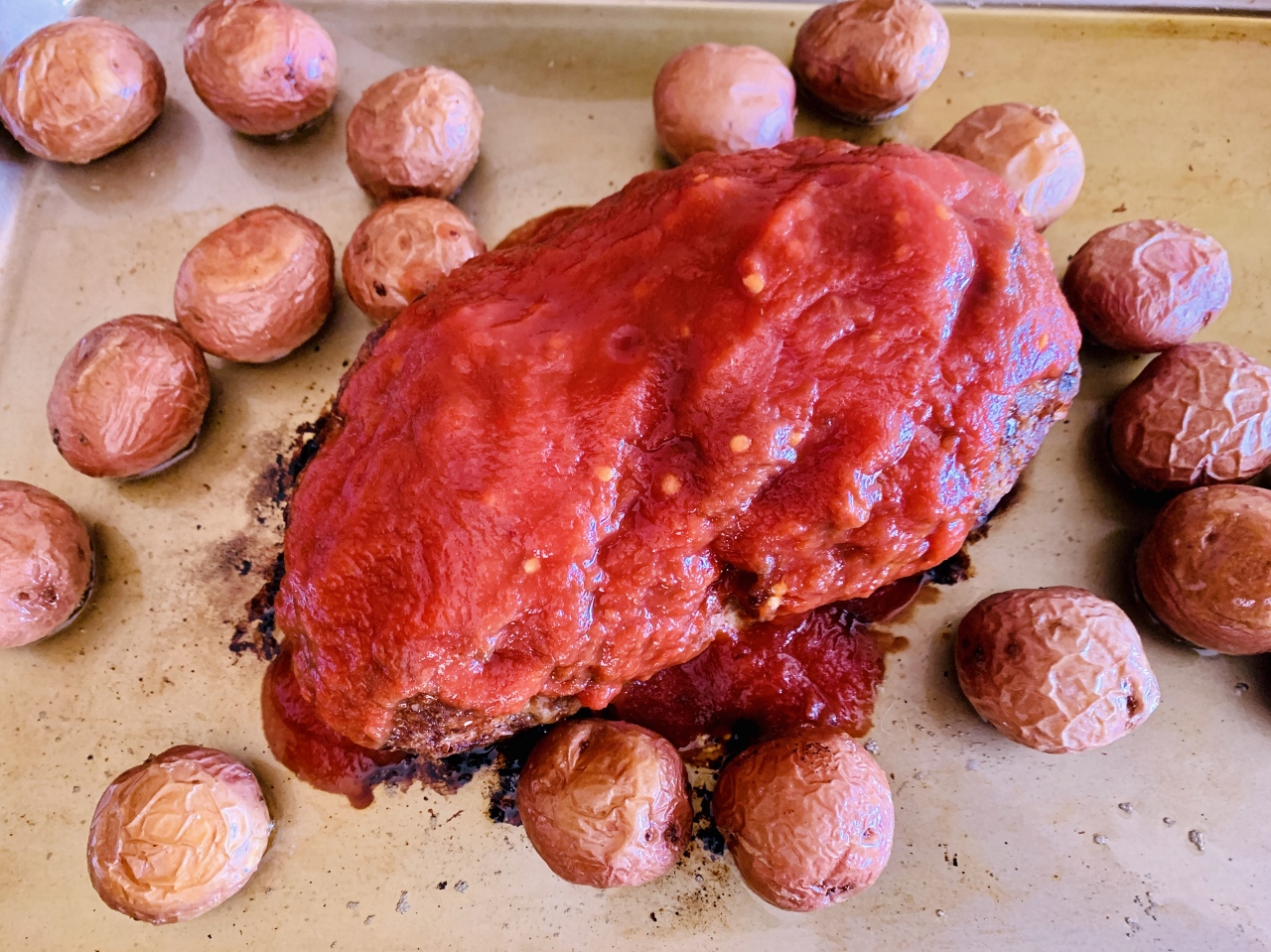 Sheet Pan Meatloaf and New Potatoes with Tomato Hot Honey Sauce – Recipe! Image 4