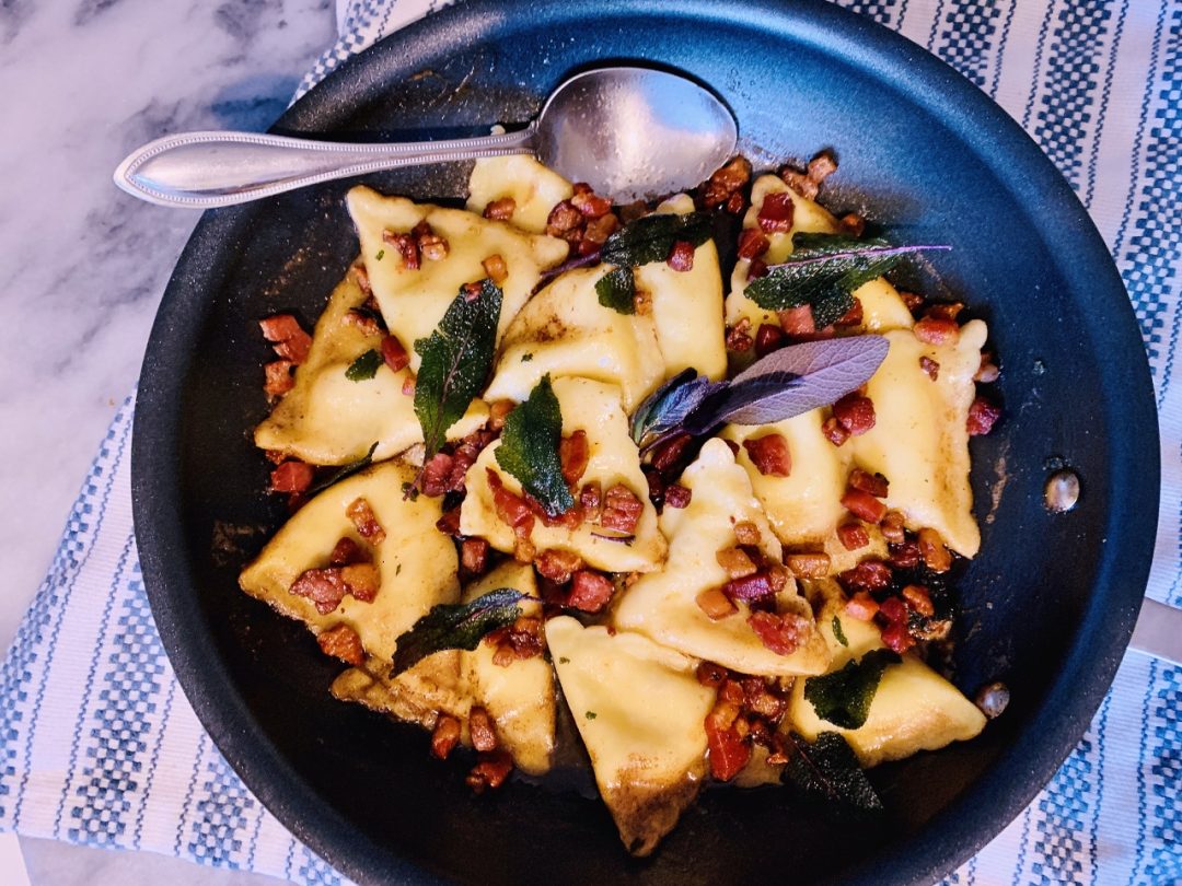 Cheese Ravioli with Brown Butter, Pancetta and Fried Sage – Recipe! Image 1