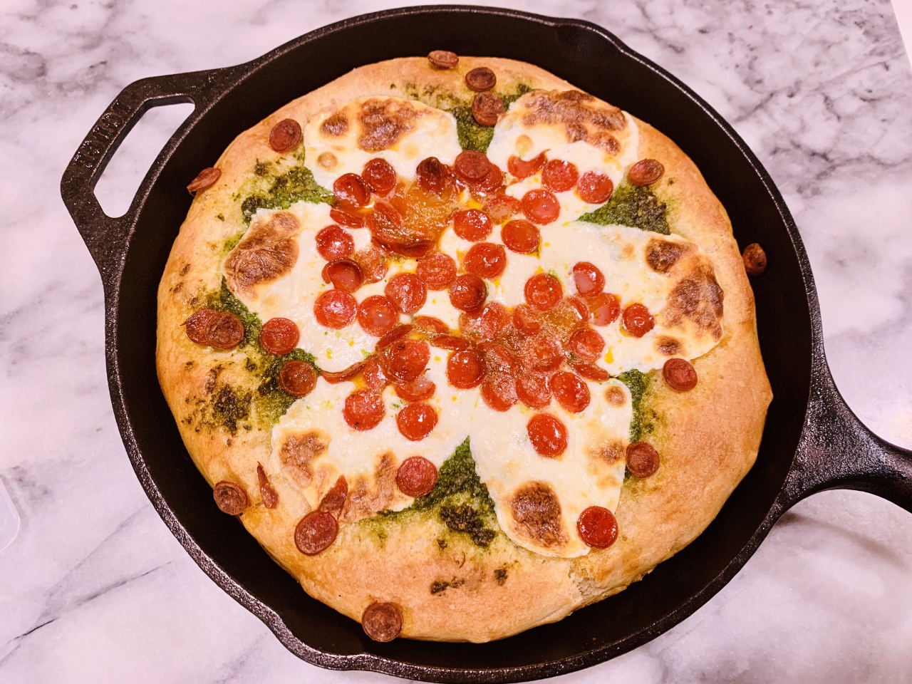 Deep Dish Skillet Pizza with Arugula Pesto and Pepperoni – Recipe! Image 4