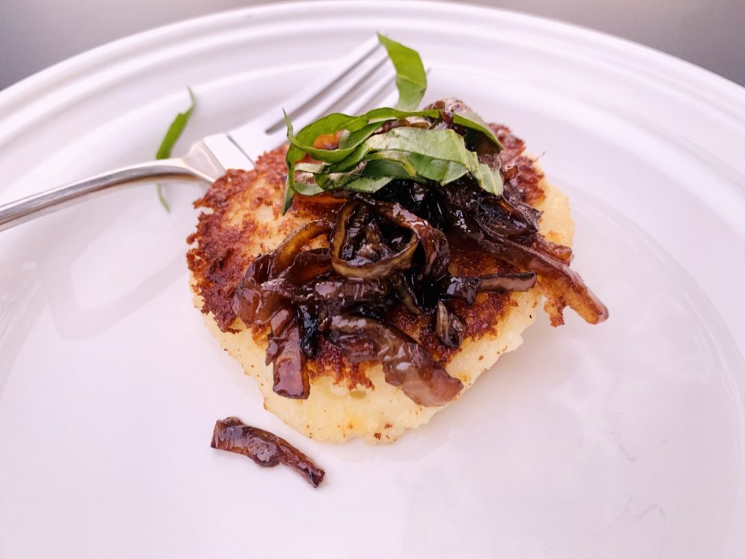 Potato Pancakes with Balsamic Onions and Basil – Recipe! Image 1