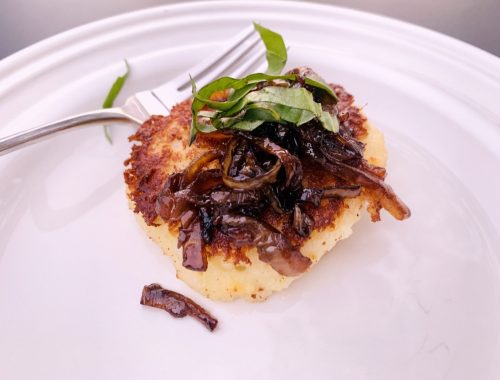 Potato Pancakes with Balsamic Onions and Basil – Recipe!