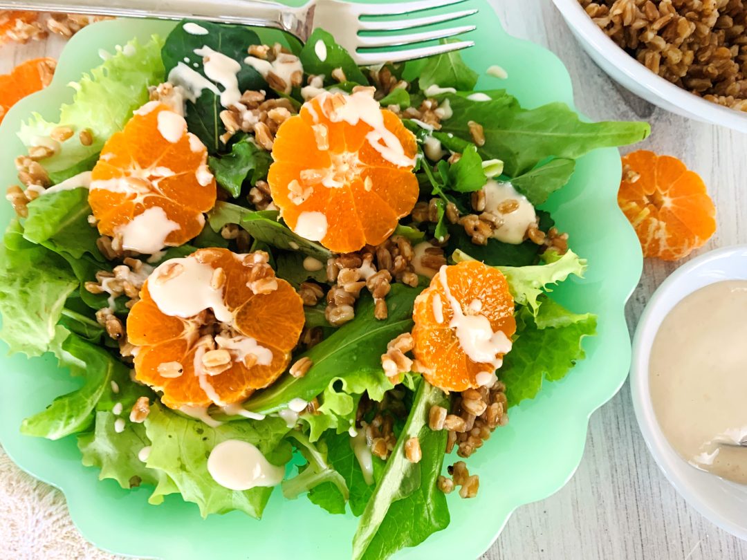 Farro, Tangerine and Leafy Green Salad with Tahini Vinaigrette – Recipe! Image 1