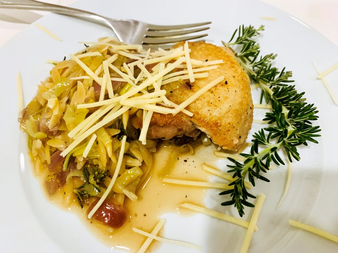 Skillet Chicken with Orzo, Leeks, Parmesan and Rosemary – Recipe! Image 1