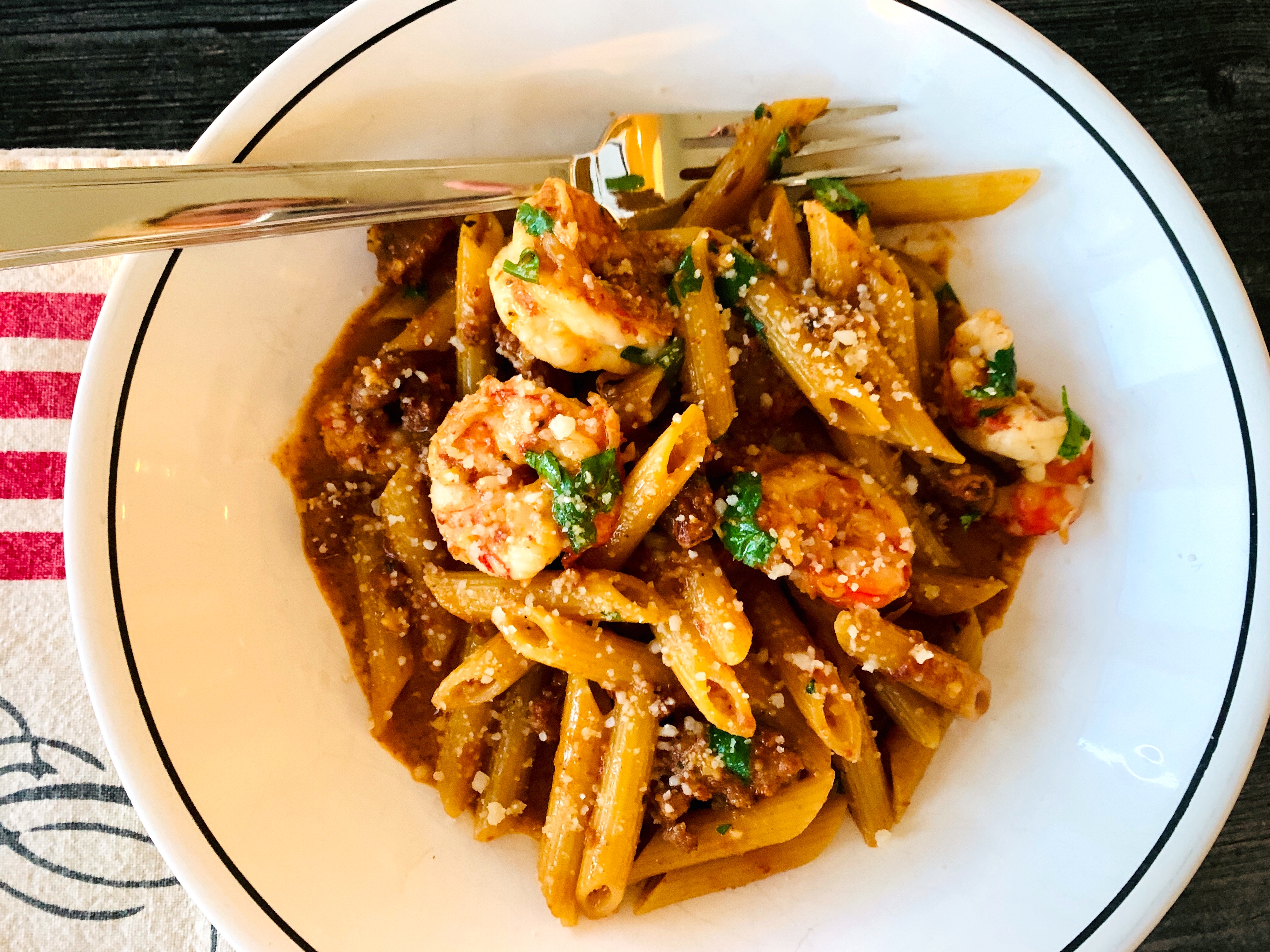 Sundried Tomato Pesto Penne with Shrimp and Sausage – Recipe! Image 2