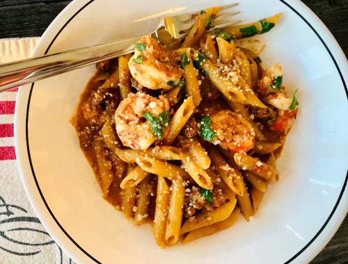 Sundried Tomato Pesto Penne with Shrimp and Sausage – Recipe!