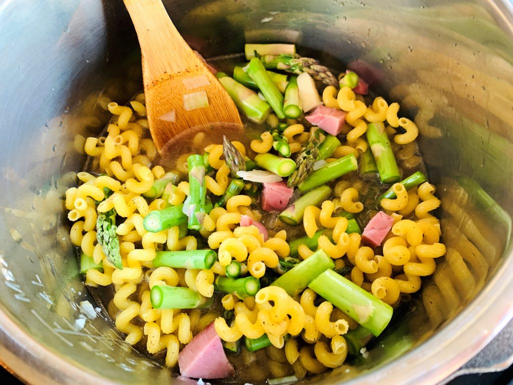 Instant Pot Creamy Goat Cheese, Ham and Asparagus Cavatappi Recipe