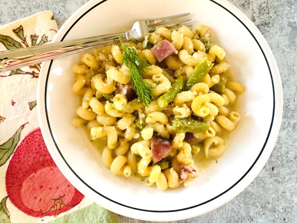 Instant Pot Creamy Goat Cheese, Ham and Asparagus Cavatappi Recipe