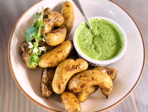 Grilled Fingerlings with Creamy Jalapeno Green Goddess – Recipe!