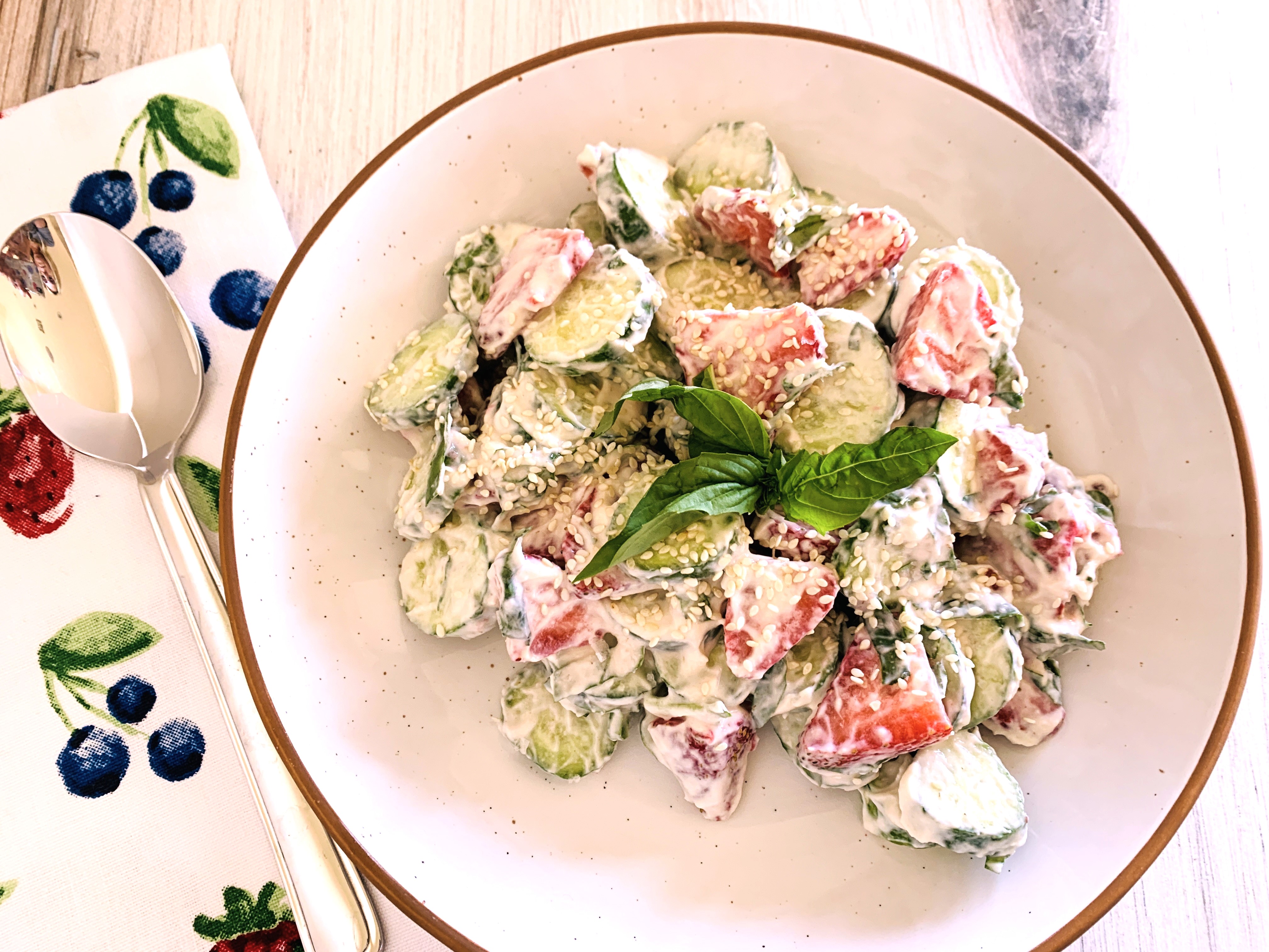 Yogurt Honey Tahini Cucumber and Strawberry Salad – Recipe! Image 5