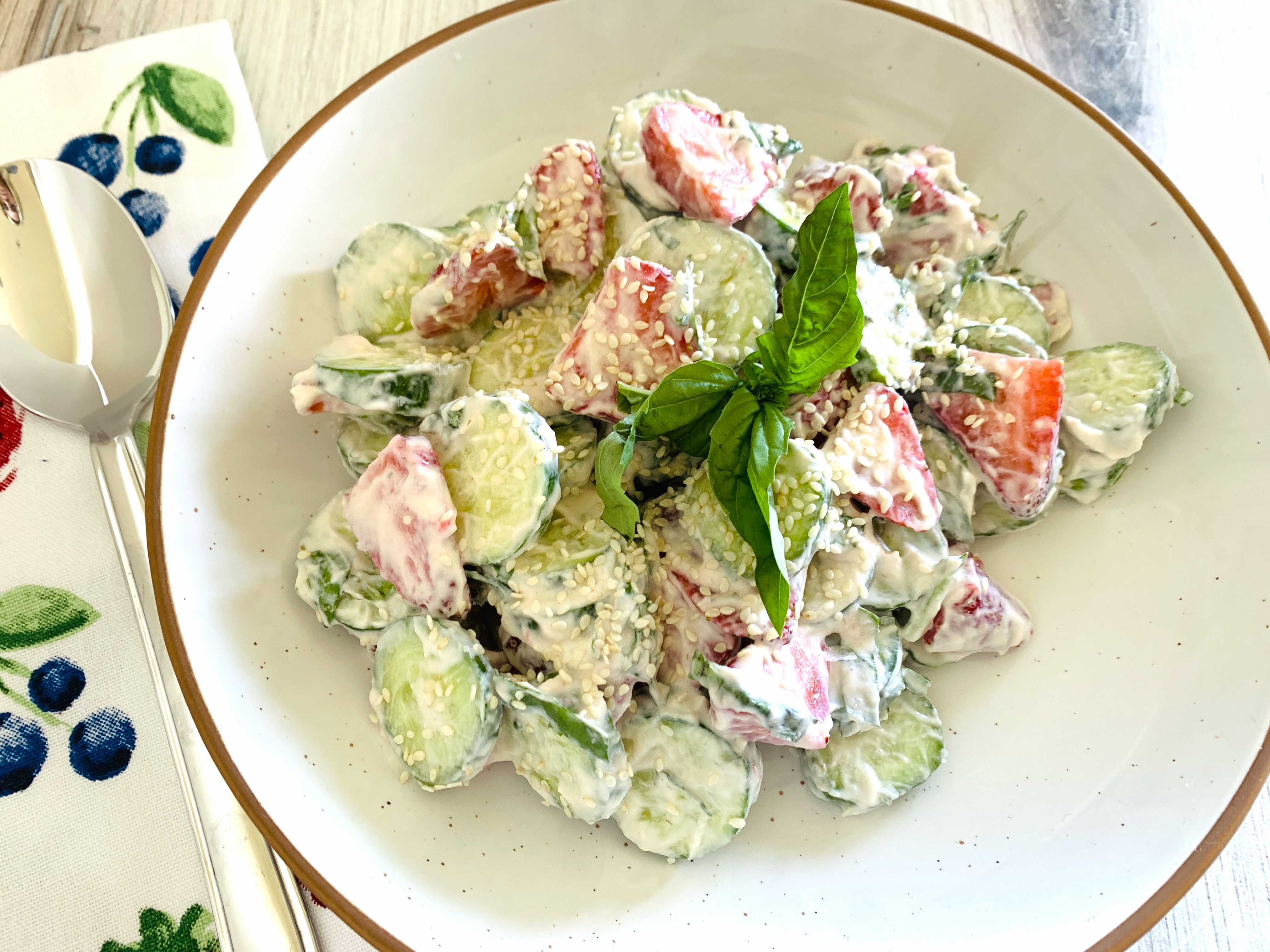 Yogurt Honey Tahini Cucumber and Strawberry Salad – Recipe! Image 2