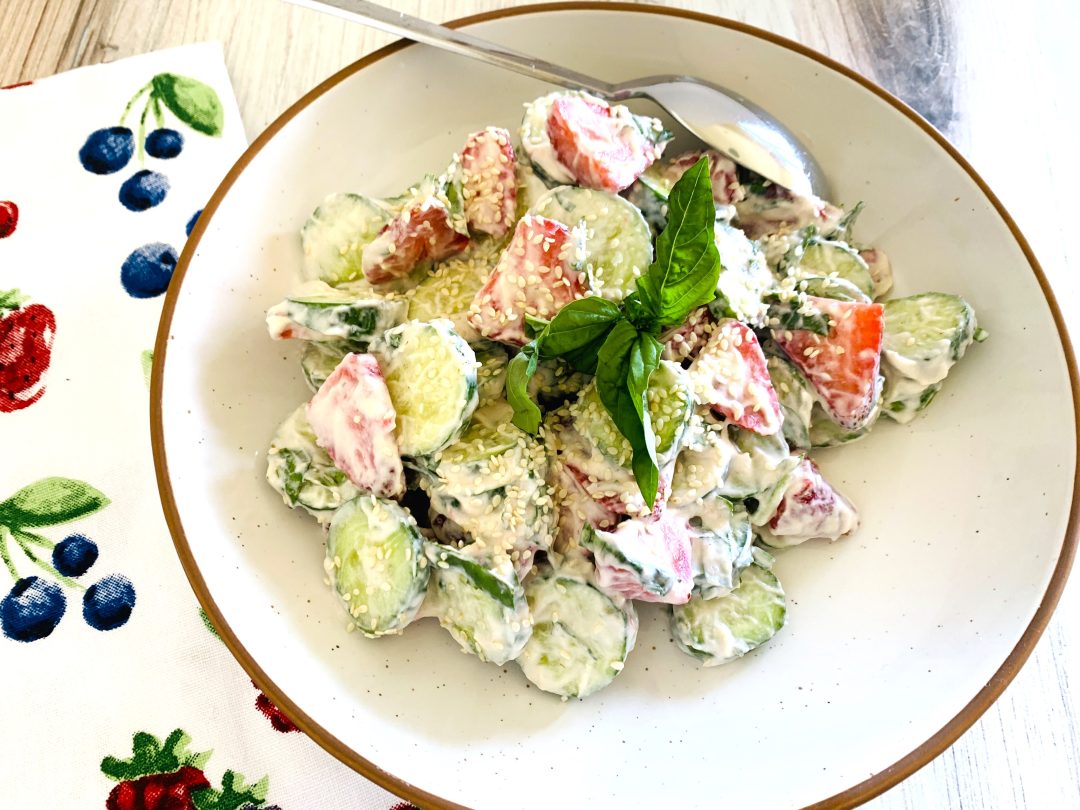 Yogurt Honey Tahini Cucumber and Strawberry Salad – Recipe! Image 1