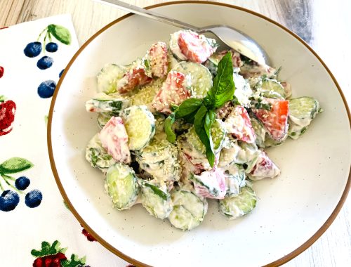 Yogurt Honey Tahini Cucumber and Strawberry Salad – Recipe!