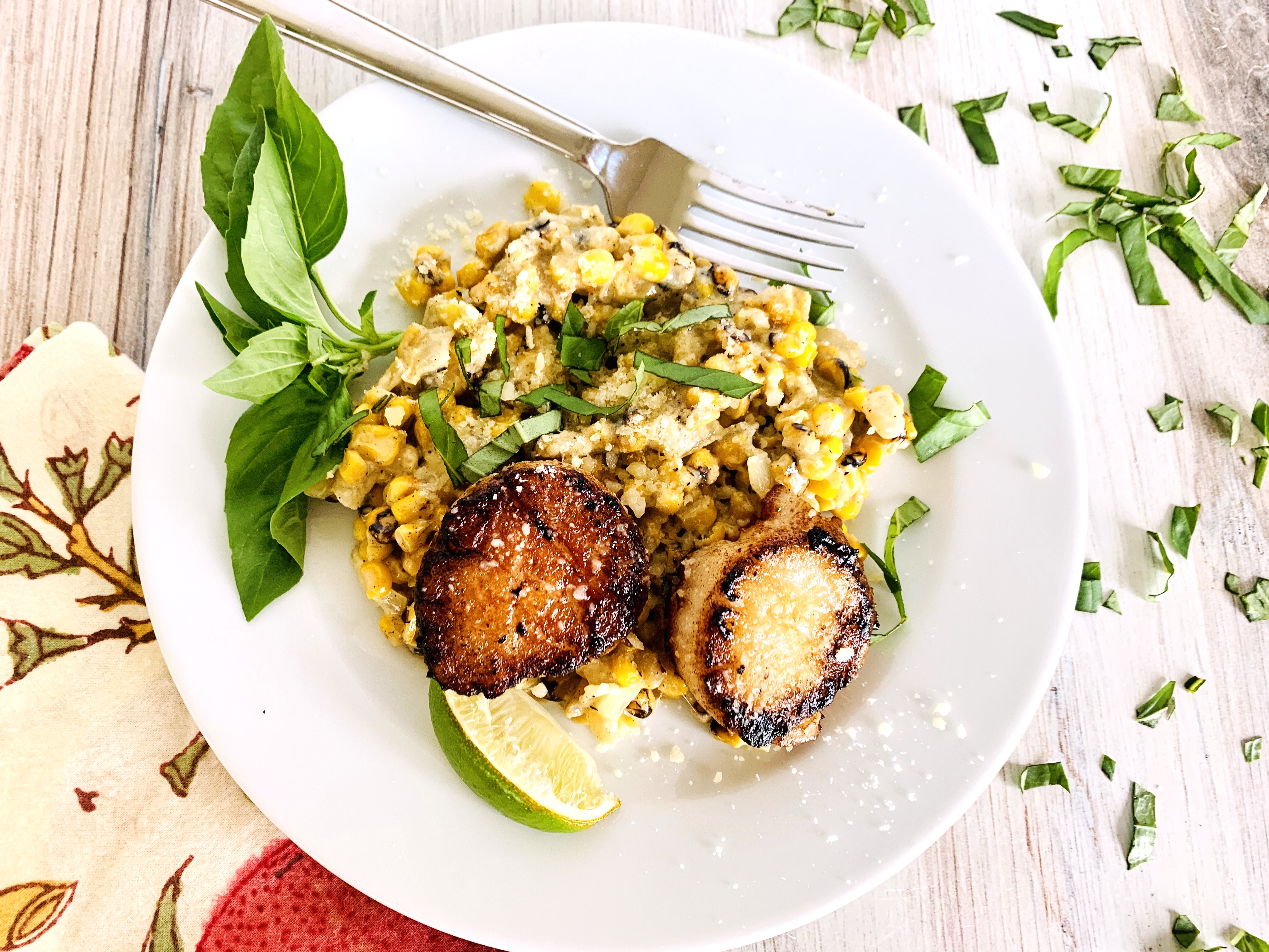 Brown Butter Diver Scallops with Creamy Parmesan Basil Corn – Recipe! Image 4