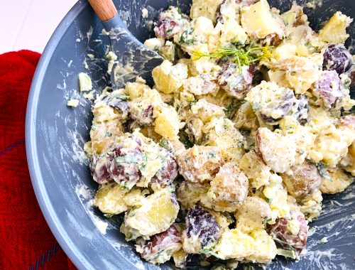 Red, White and Blue Honey Mustard Potato Salad – Recipe!
