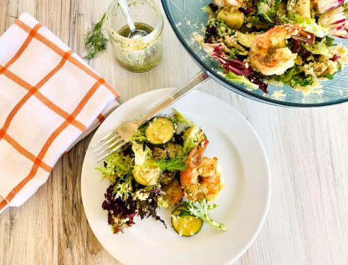 Sauteed Shrimp and Zucchini Quinoa Salad with Dilly Vinaigrette – Recipe!