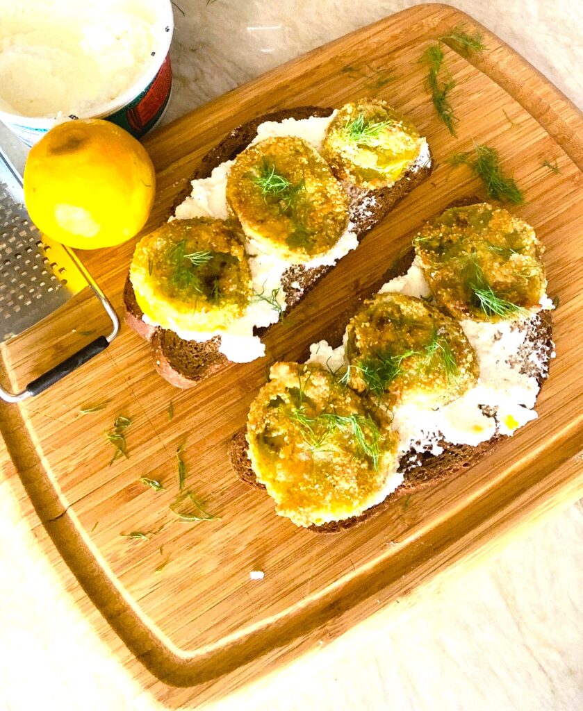 Fried Green Tomato Lemon Ricotta Toasts – Recipe! Image 3