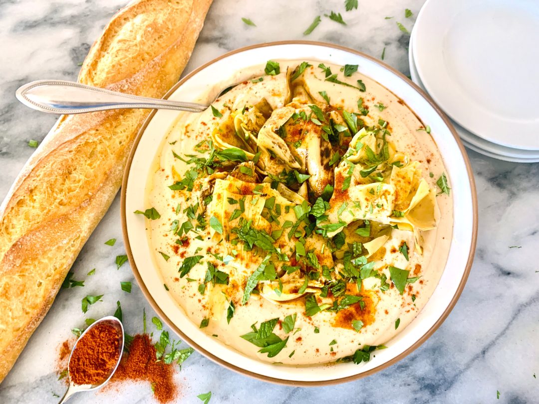 White Bean Hummus with Smoky Marinated Artichoke Hearts – Recipe! Image 1
