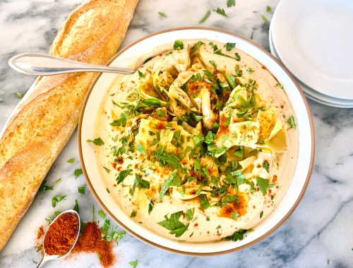 White Bean Hummus with Smoky Marinated Artichoke Hearts – Recipe!