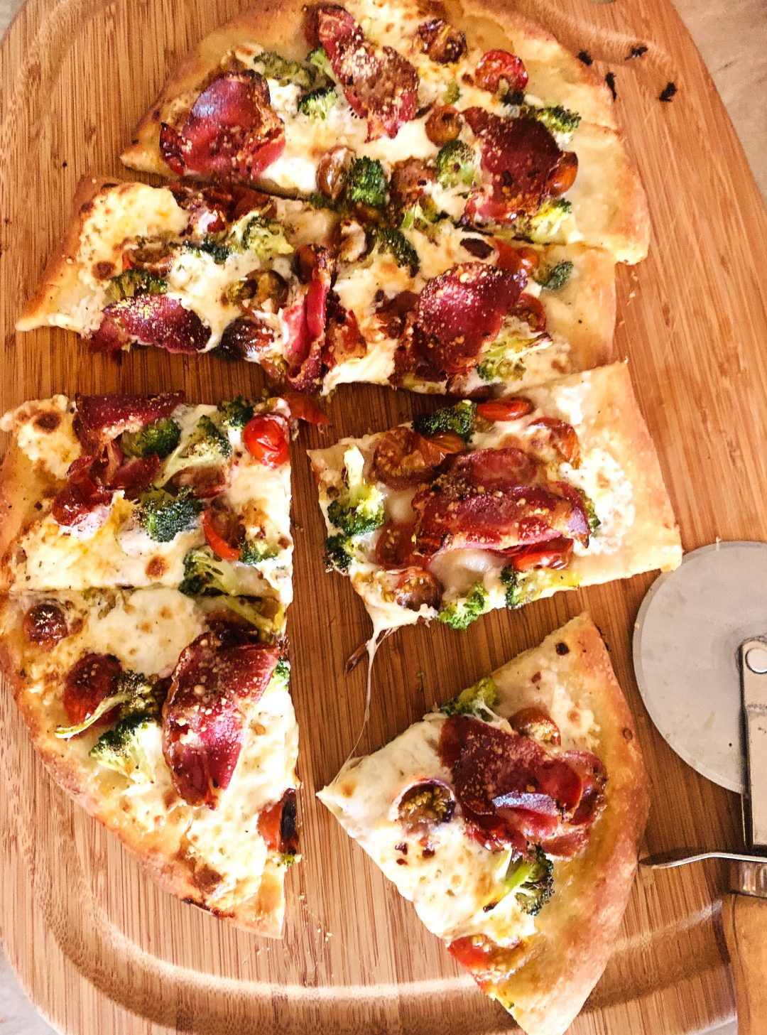 Roasted Broccoli, Cherry Tomato and Crispy Capicola Pizza – Recipe! Image 1