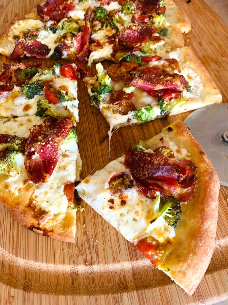 Roasted Broccoli, Cherry Tomato and Crispy Capicola Pizza Recipe! Live. Love. Laugh. Food.