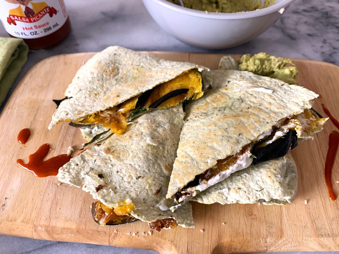 Roasted Squash, Goat Cheese and Spinach Quesadilla with Smoky Avocado Mash – Recipe! Image 1