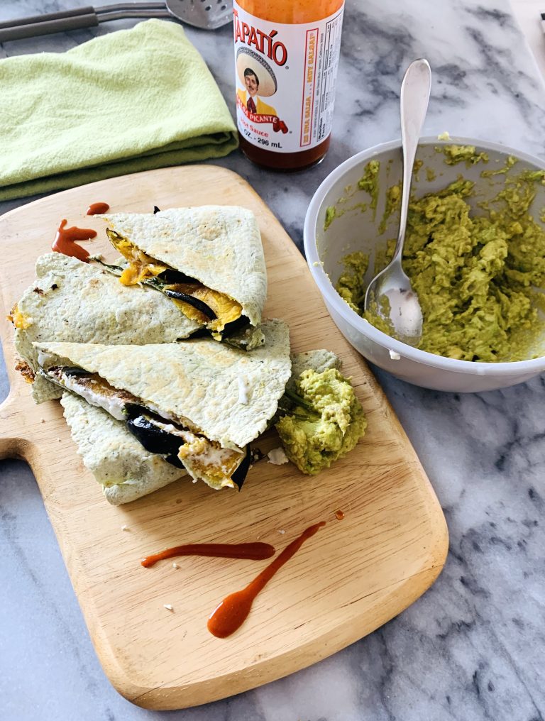 Roasted Squash, Goat Cheese and Spinach Quesadilla with Smoky Avocado