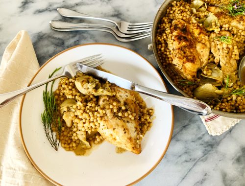 Braised Chicken with Artichokes and Israeli Couscous – Recipe!
